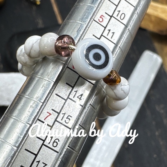 beaded bohemian ring band howlite charms multi stones - Picture 2 of 2